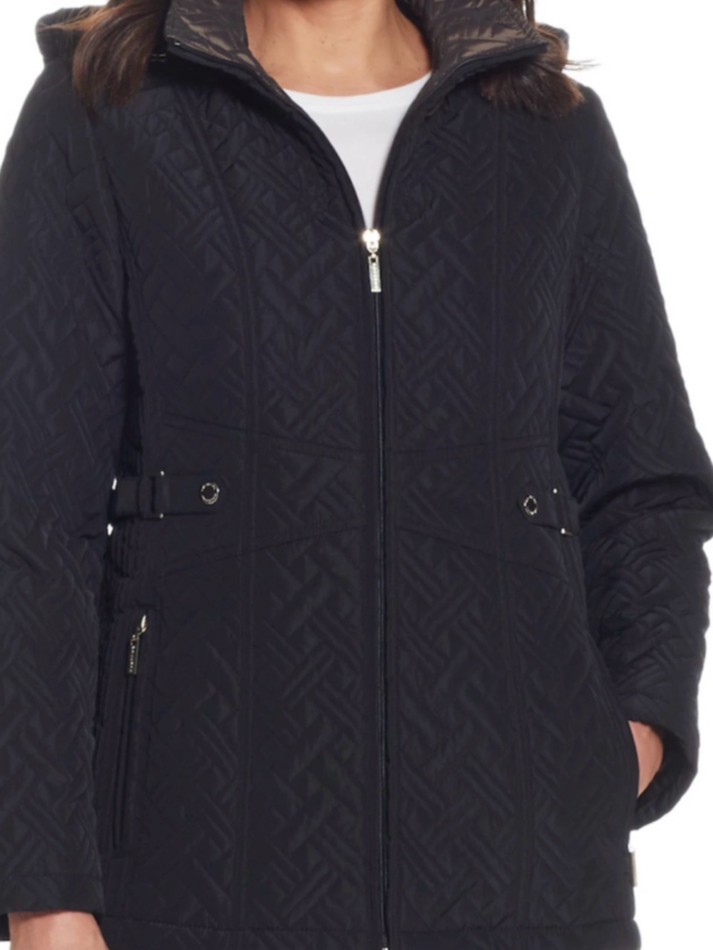 Gallery Black Quilted Puffer Jacket with Zip Front